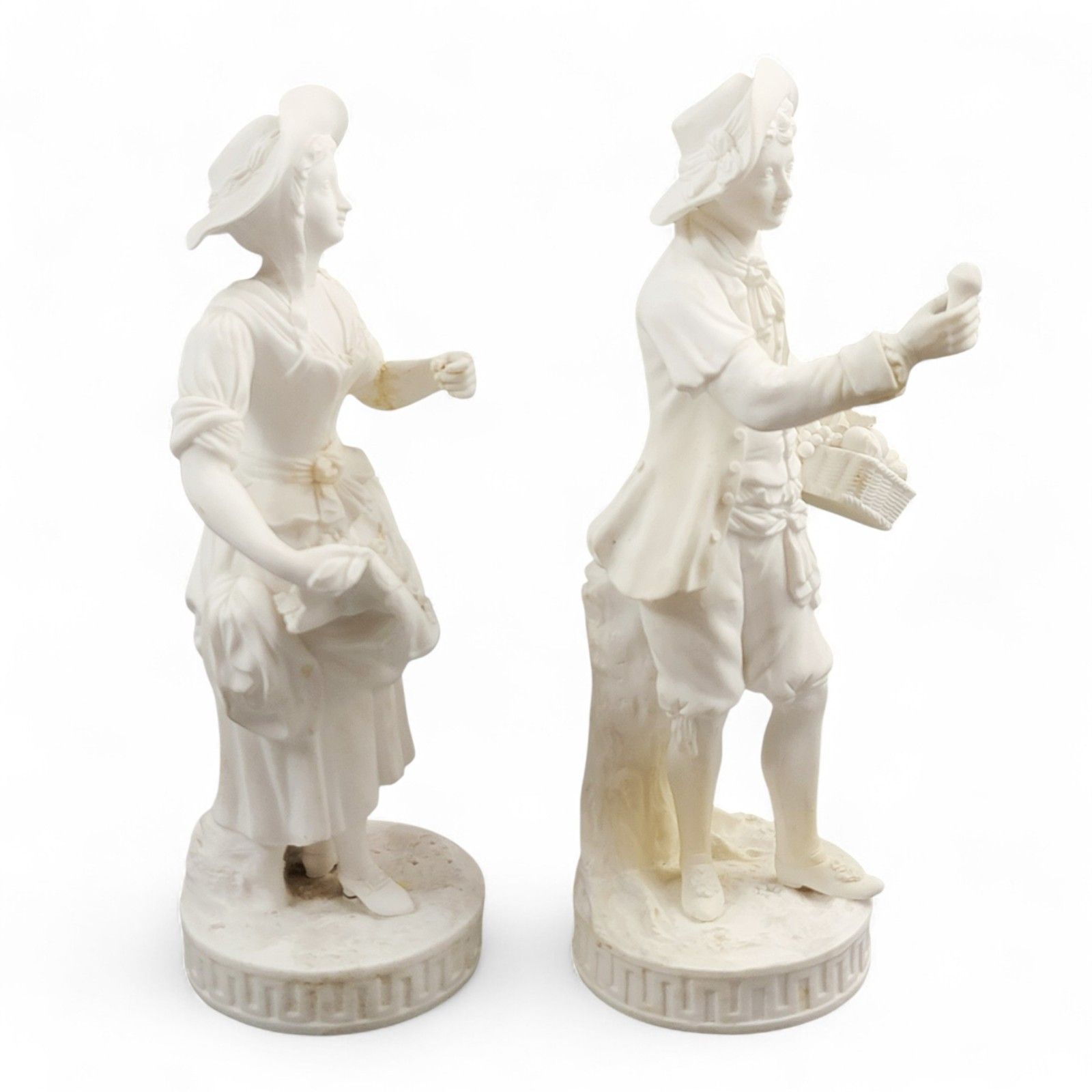 Anique Victorian Minton Parian Biscuit Porcelain Figures “The Gardeners”, C.1845 photo vinterior
