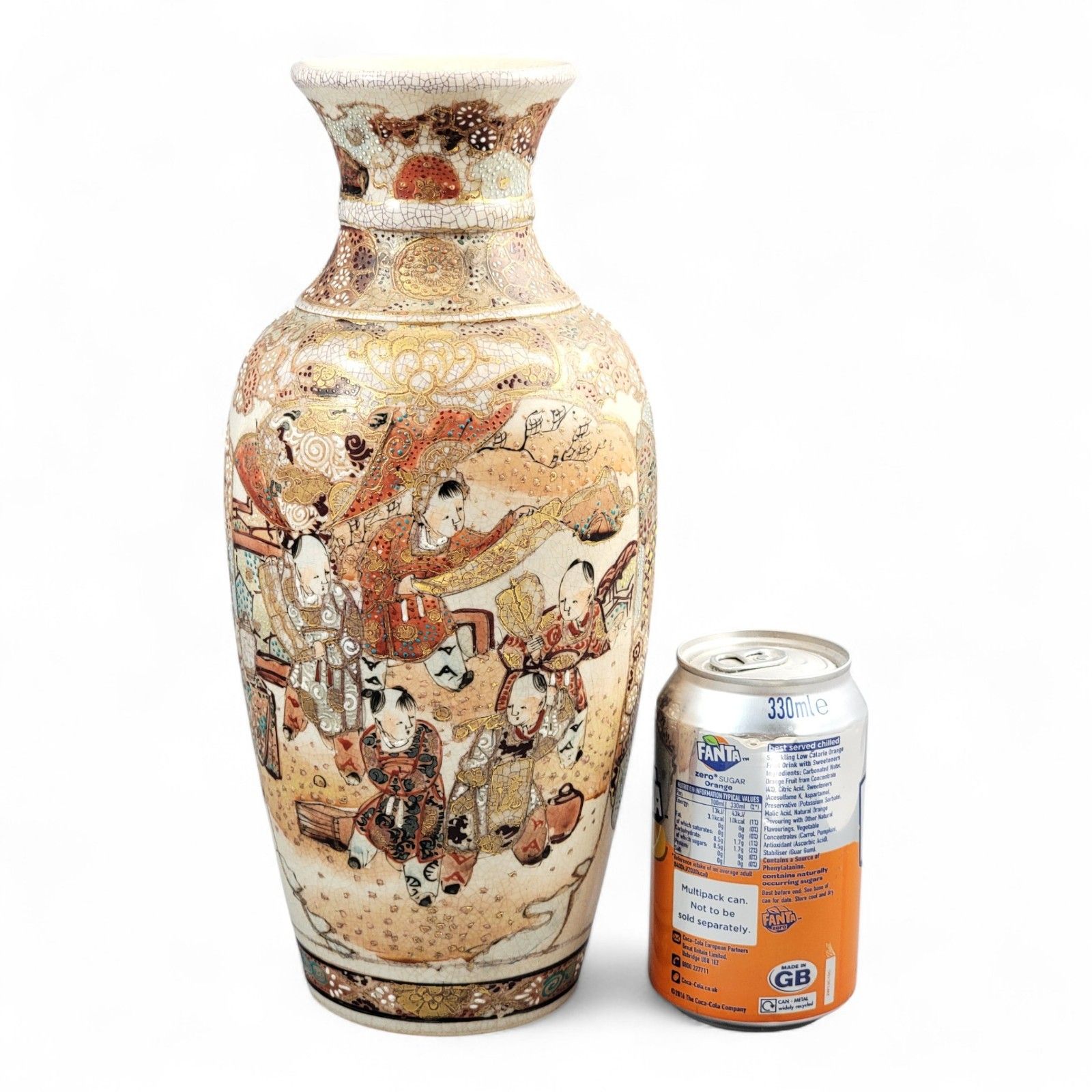 photo for sale Kyoto Satsuma Vase, Courtly Procession & Karako, Heavy Moriage, C.1890–1910