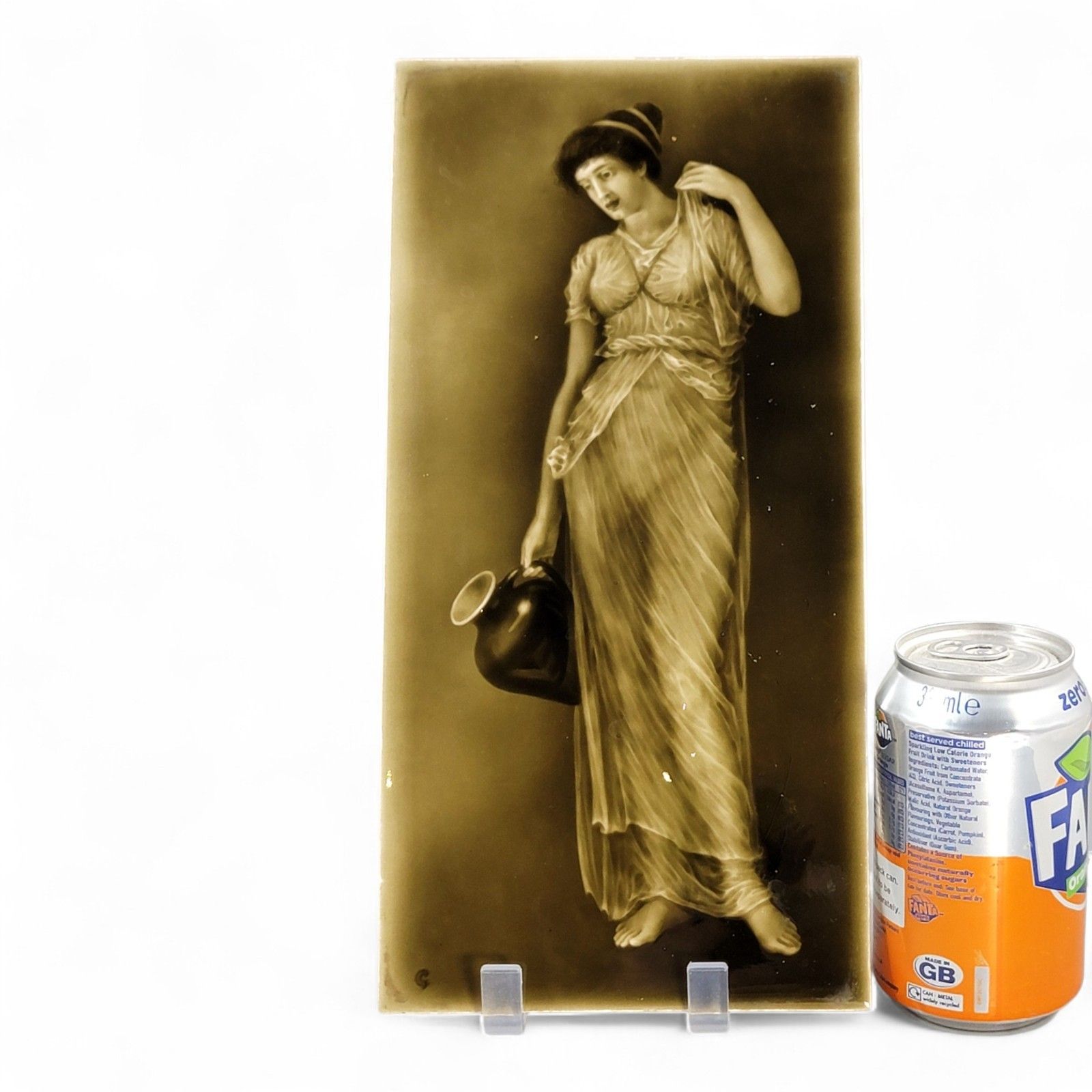 Art Nouveau Sherwin & Cotton Victorian Tile “Lady With Ewer” C1890 Mustard Glaze photo Art
