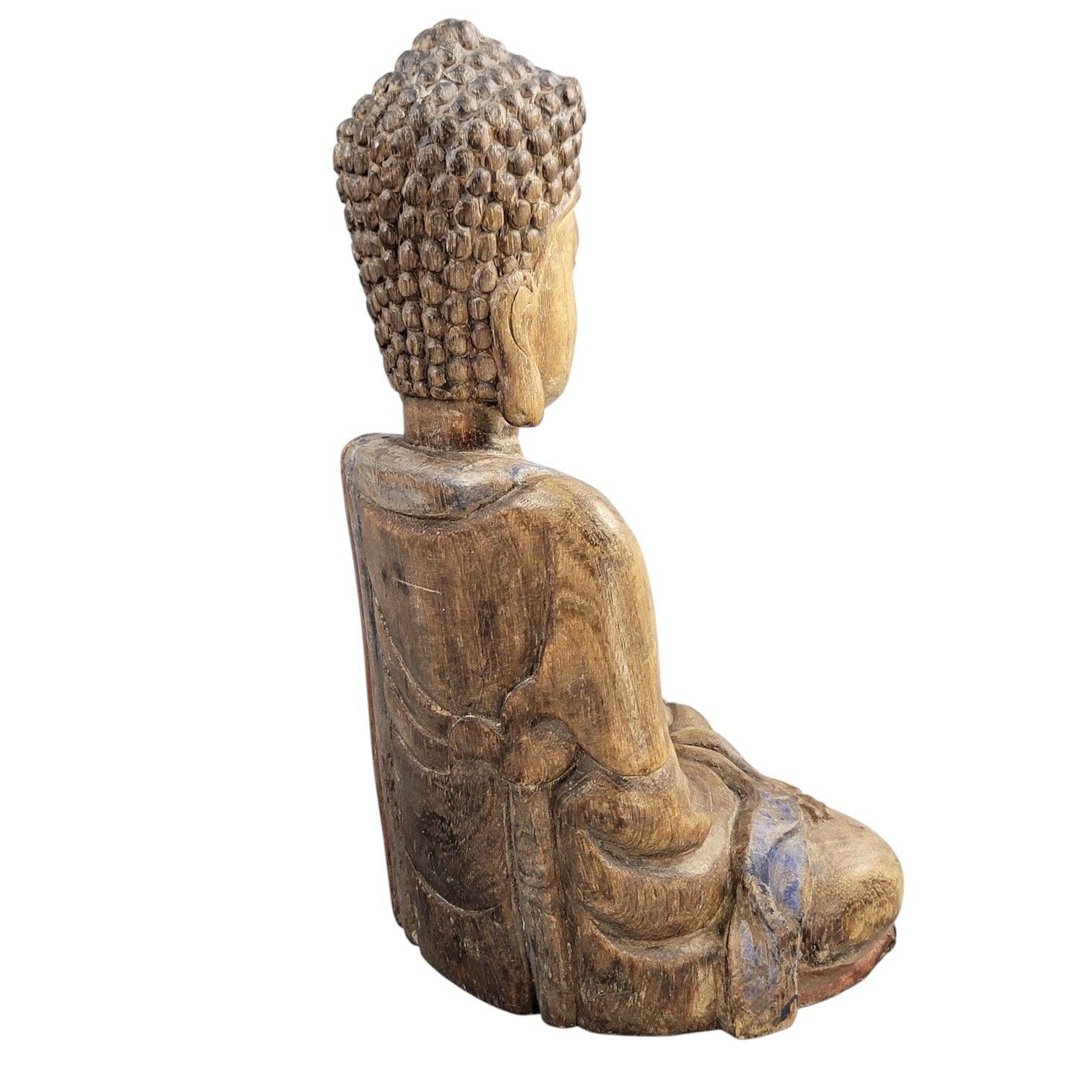 19thc Chinese Temple Wood Buddha, Fine Carving, Candle Aperture photo vinterior