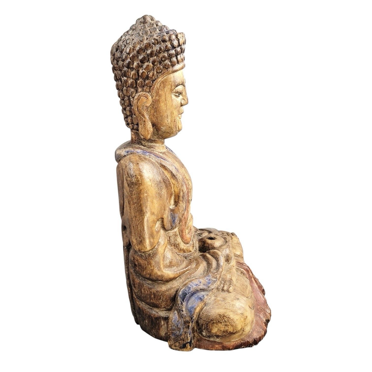 19thc Chinese Temple Wood Buddha, Fine Carving, Candle Aperture photo buy