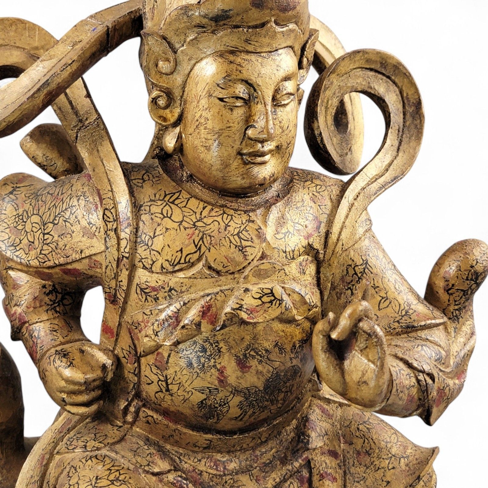 photo for sale Large 19th Century Chinese Temple Guardian “Zhenwu”, Gilt Painted Wood Figurine