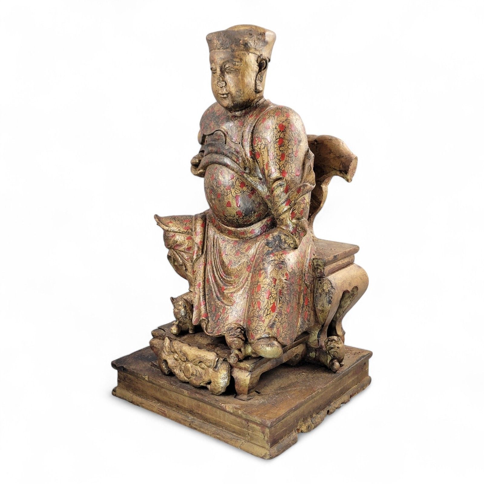 Early Chinese, Gilt, Painted Wood, Temple Figure, Civil Official, C.1650