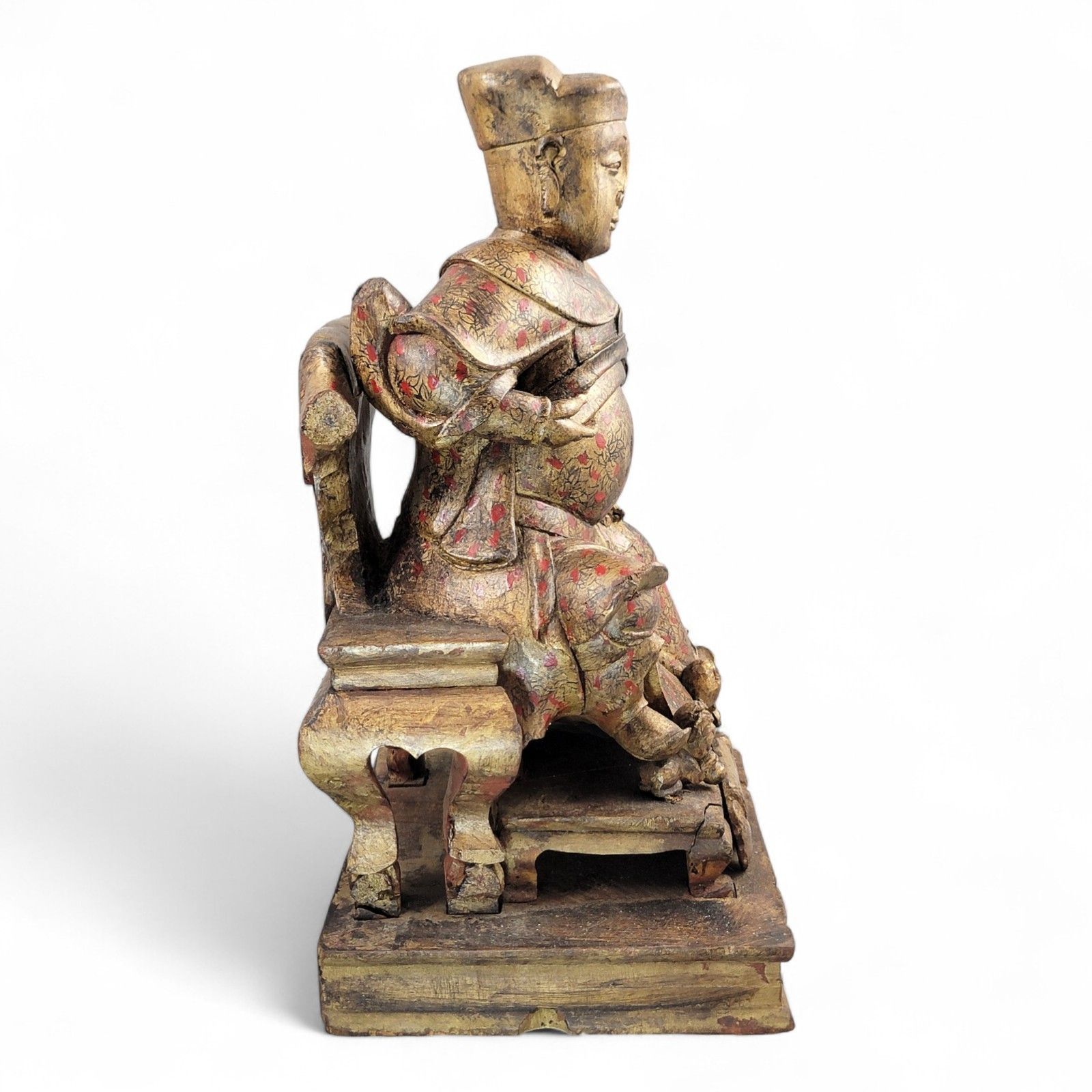 Early Chinese, Gilt, Painted Wood, Temple Figure, Civil Official, C.1650 photo buy