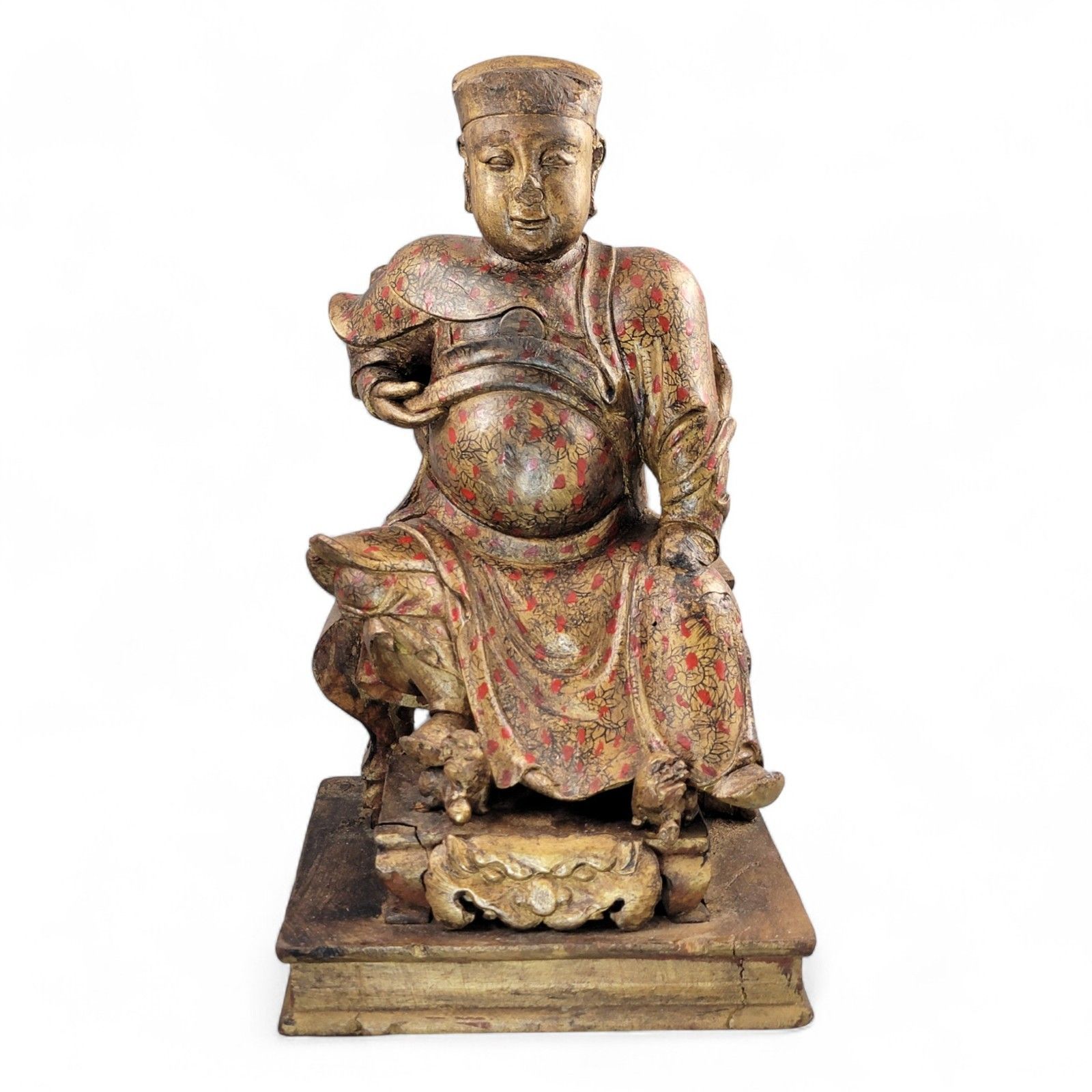 photo for sale Early Chinese, Gilt, Painted Wood, Temple Figure, Civil Official, C.1650