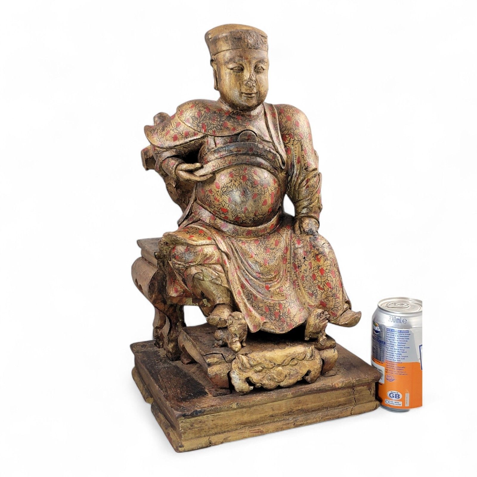 Art Early Chinese, Gilt, Painted Wood, Temple Figure, Civil Official, C.1650 photo