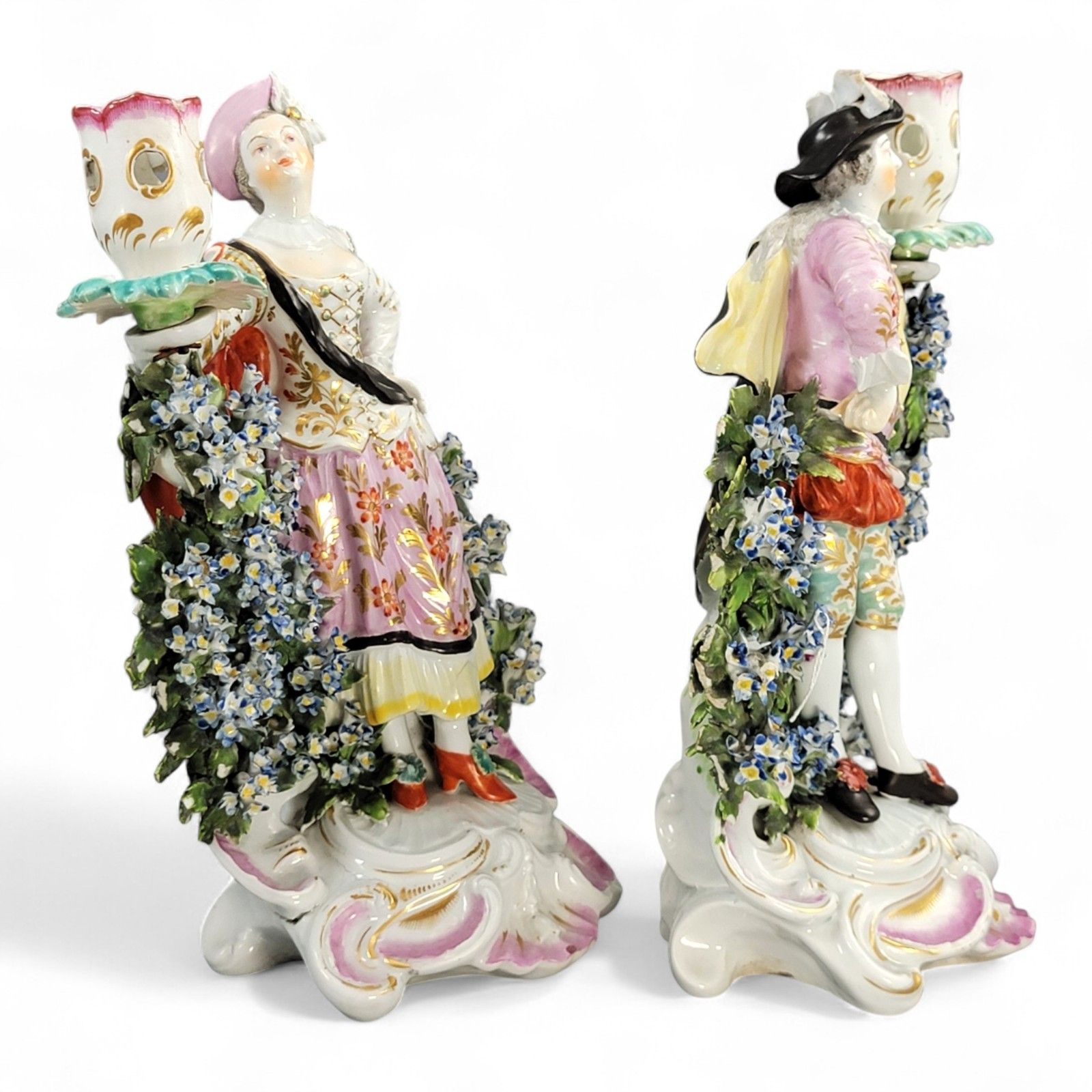 Derby Ranelagh Dancers Porcelain Candlestick Pair C.1760 Complete Sconces photo vinterior