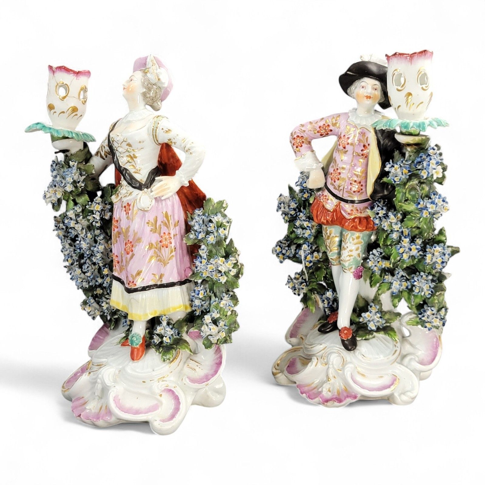 Derby Ranelagh Dancers Porcelain Candlestick Pair C.1760 Complete Sconces photo vintage
