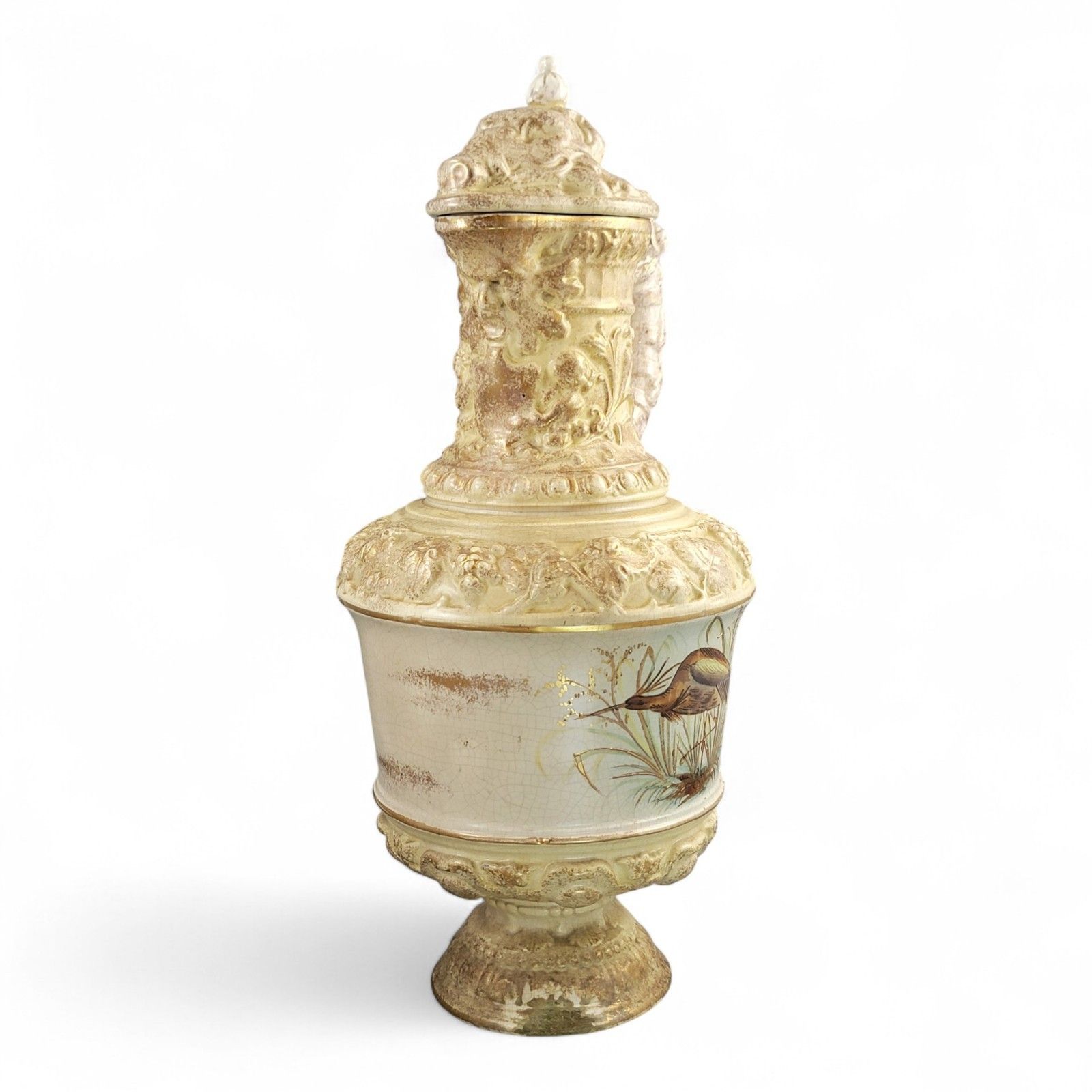 Antique Monumental French Wine Ewer C.1875–95 Choisy Le Roi Or Sarreguemines photo vintage