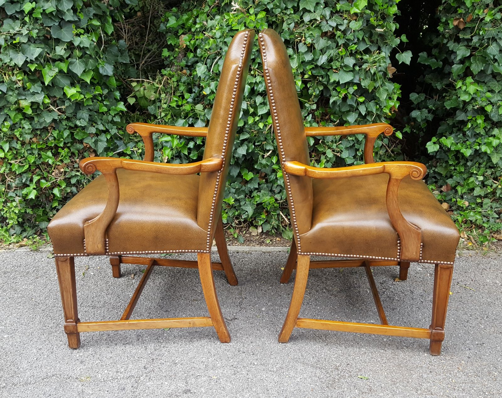 Matching Pair Of Mahogany & Brown Leather Office Chairs photo for sale