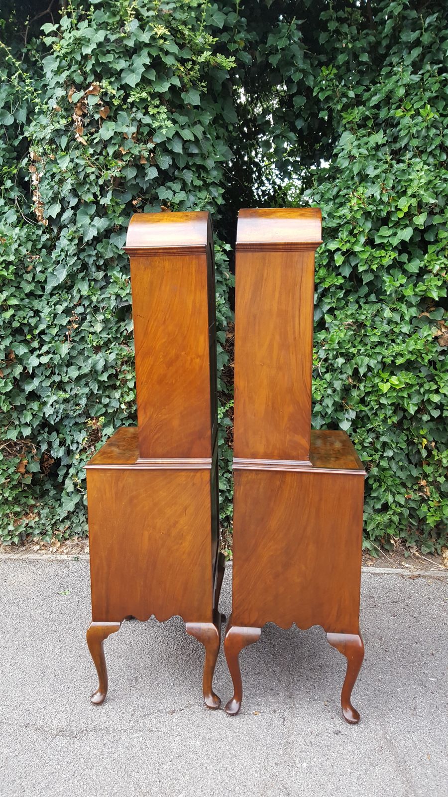 Pair Queen Anne Walnut Bookcase Display Cabinets On Base photo vinterior