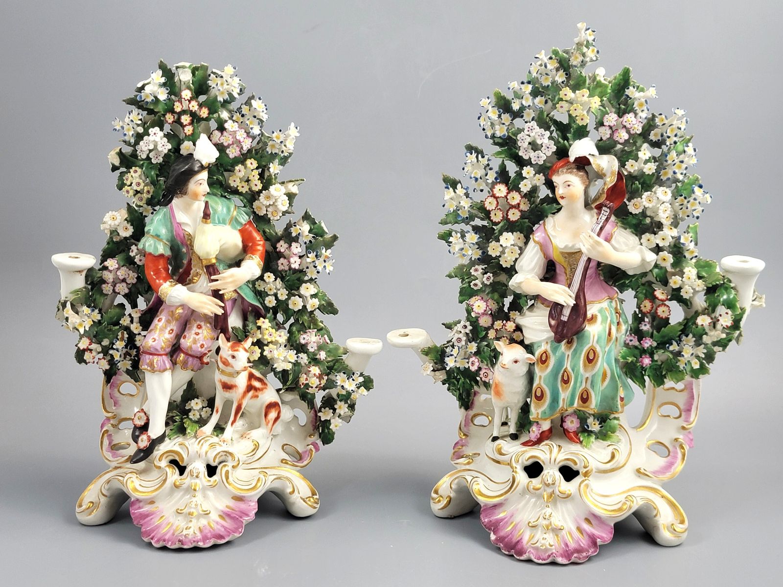 Derby Pair Of Candlestick Figures, Musicians With Bocage, C. 1765