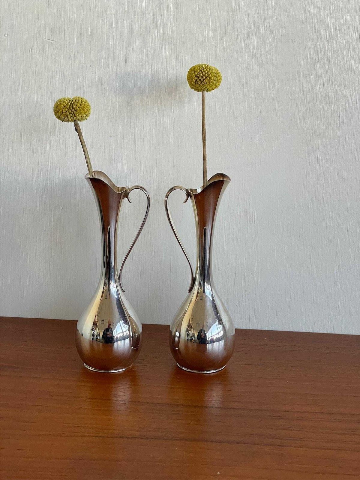 Pair Of Danish Modernist 60s Silver Plated Small Vases Pitcher By Jorgen Steffensen photo for sale