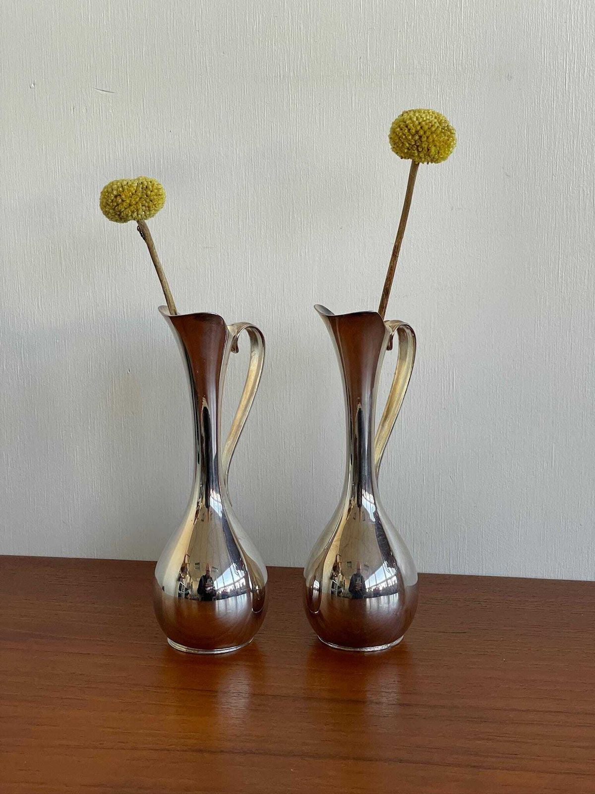 Pair Of Danish Modernist 60s Silver Plated Small Vases Pitcher By Jorgen Steffensen photo Home Decor