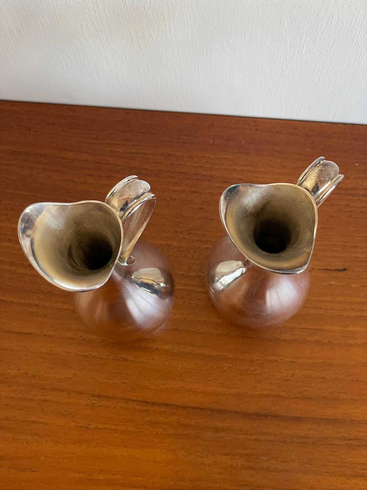 Pair Of Danish Modernist 60s Silver Plated Small Vases Pitcher By Jorgen Steffensen photo 63.0
