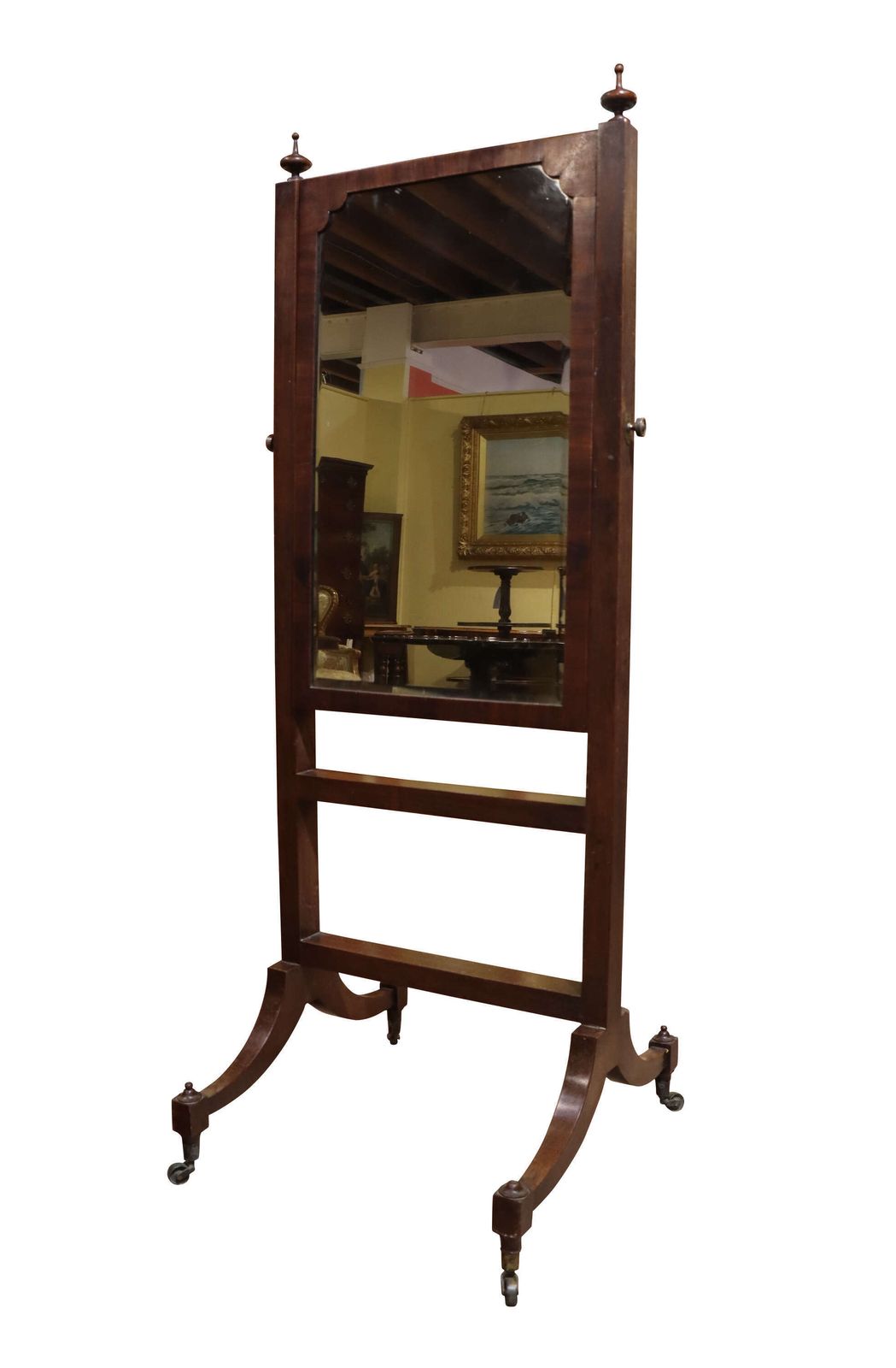 William IV Mahogany Cheval Mirror On Sabre Legs With Brass Sabots And Castors, C.1830 photo for sale