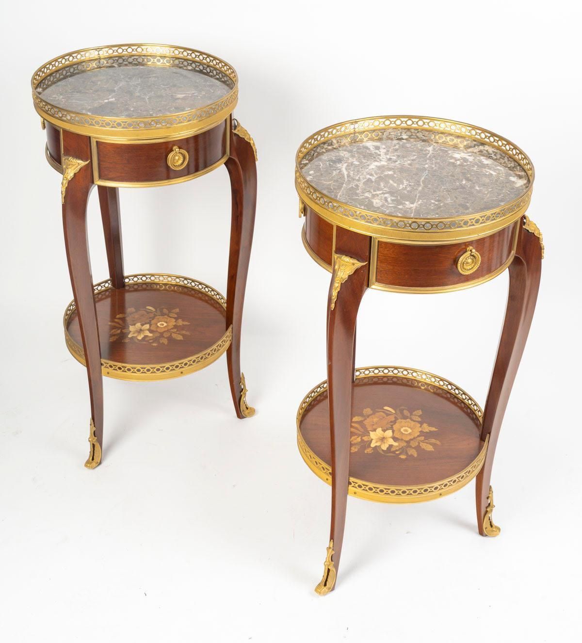 Pair Of Louis XV Style Wooden And Gilt Bronze Side Tables. photo for sale