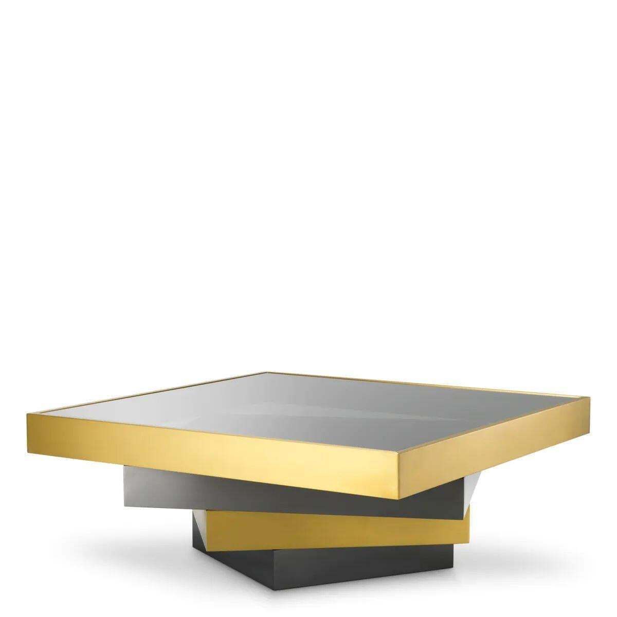Coffee Table In Brushed Brass, Bronze Finish, And Smoked Glass photo furniture