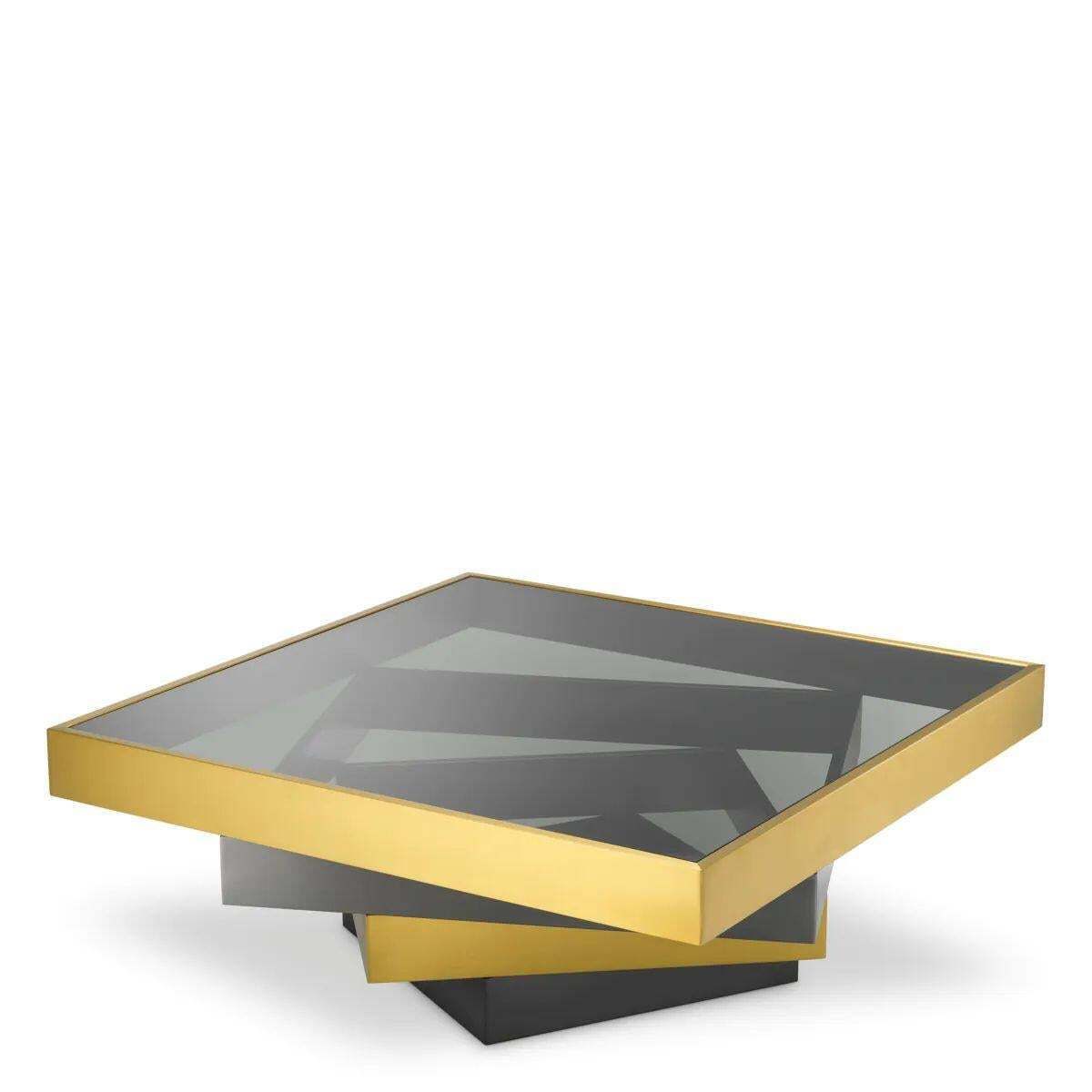 Coffee Table In Brushed Brass, Bronze Finish, And Smoked Glass photo 4034.0