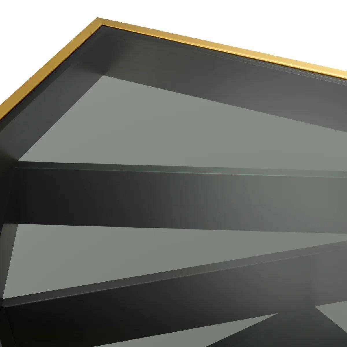 Coffee Table In Brushed Brass, Bronze Finish, And Smoked Glass photo buy