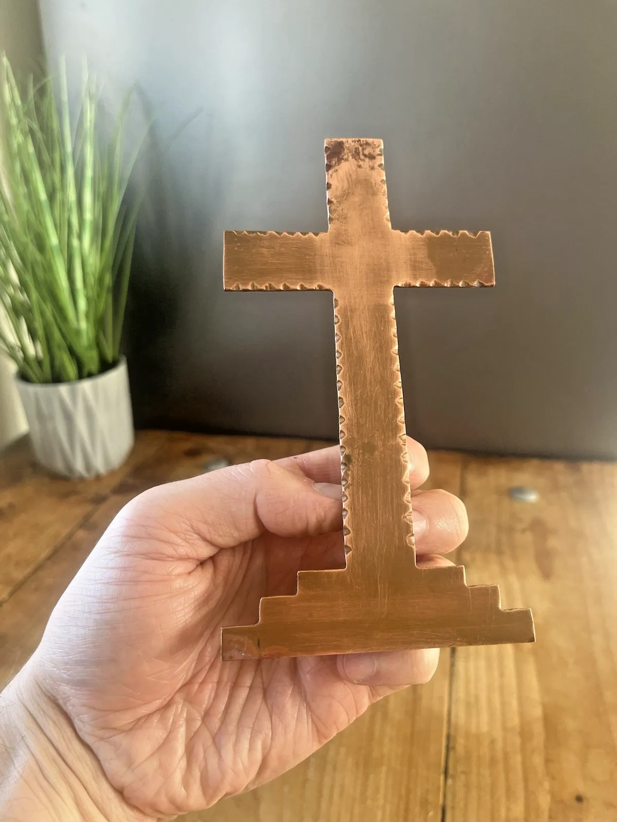 Antique Art Deco Stepped Base Freestanding Copper Crucifix Church Cross Jesus photo buy