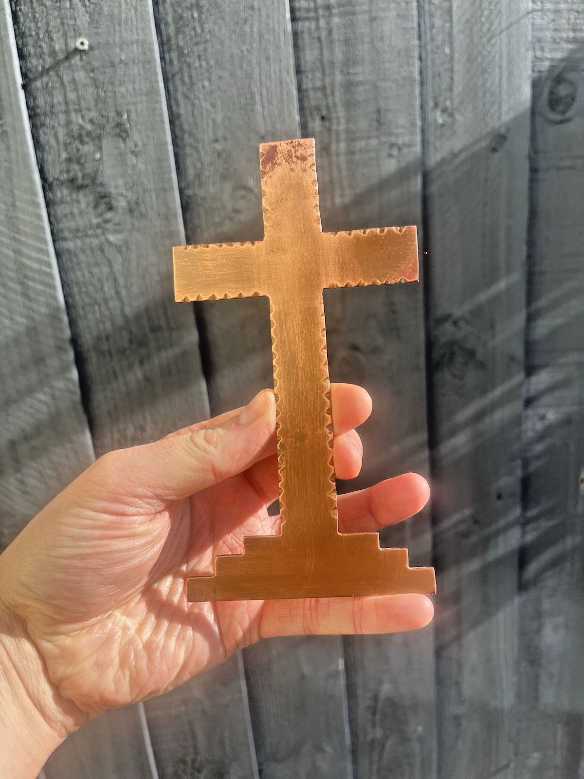 Antique Art Deco Stepped Base Freestanding Copper Crucifix Church Cross Jesus photo vintage