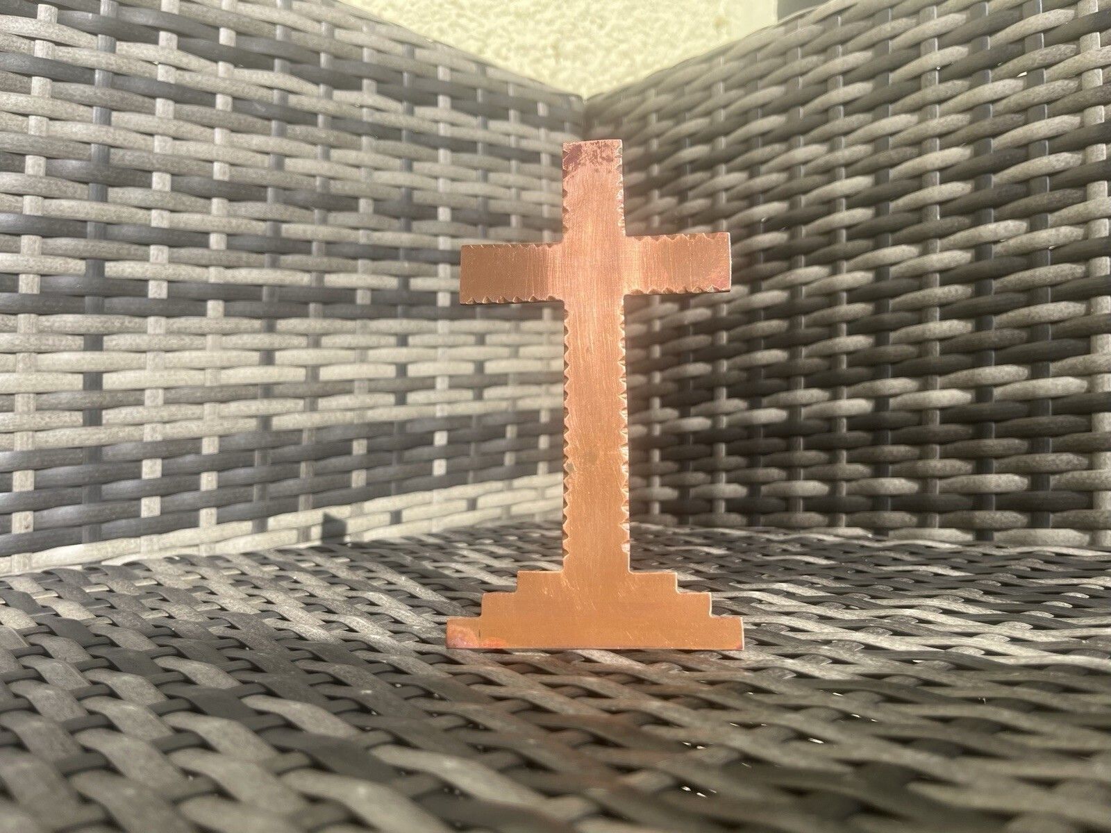 photo furniture Antique Art Deco Stepped Base Freestanding Copper Crucifix Church Cross Jesus