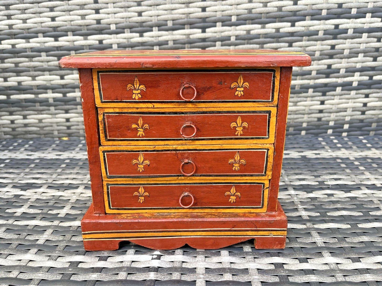 photo furniture Vintage Miniature Wooden Chest Of Drawers Apprentice Piece French Toleware Style