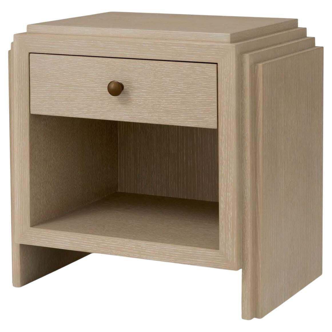 Set Of Two Art Deco Bedside Tables   Washed Oak Veneer, Bronze Finish