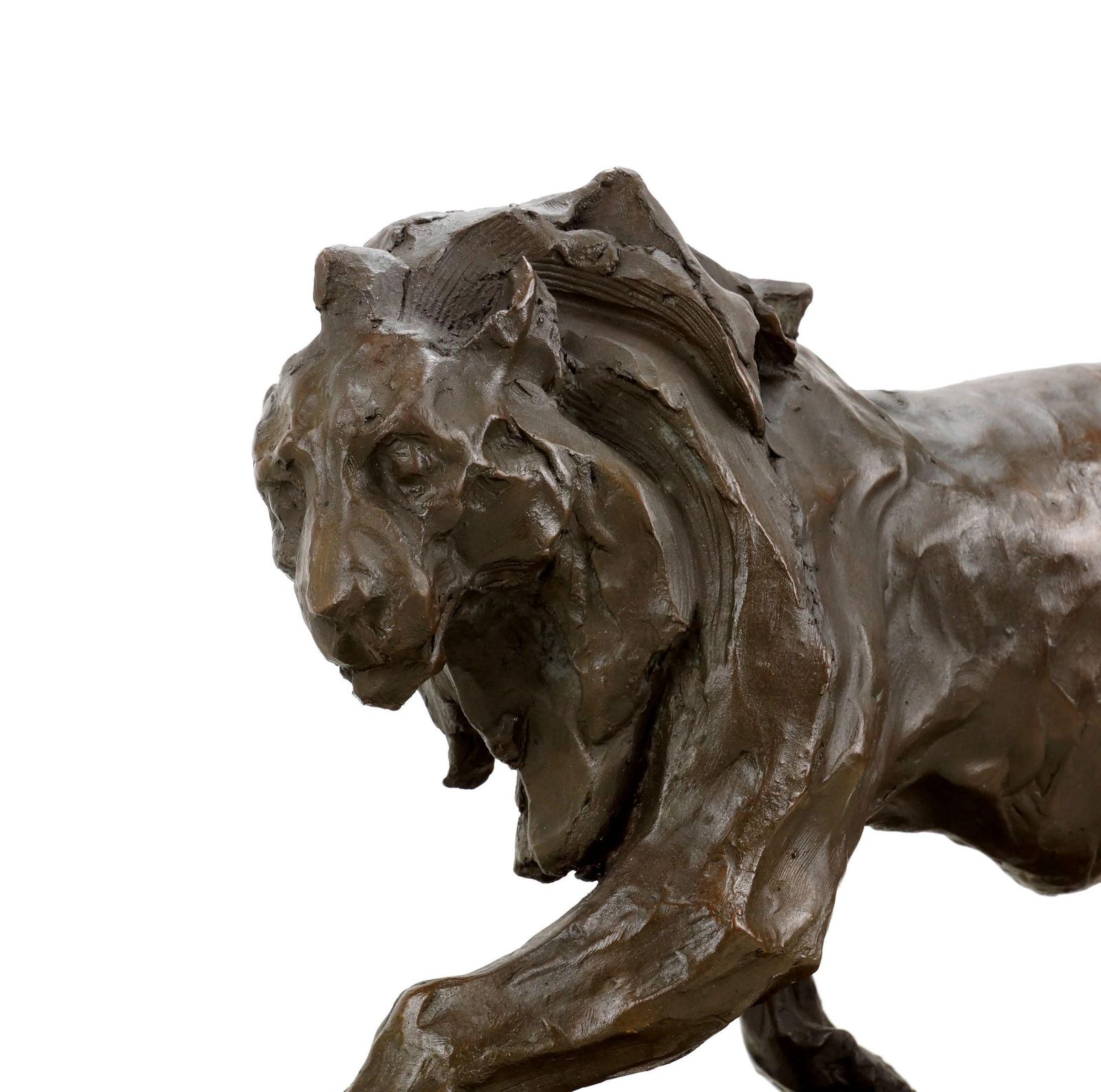 Statue Of A Walking Lion In The Style Of Rembrandt Bugatti. Bronze Sculpture. photo furniture