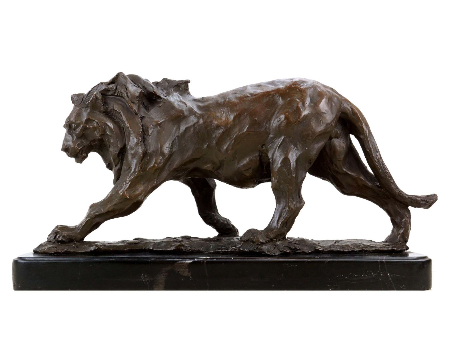 Statue Of A Walking Lion In The Style Of Rembrandt Bugatti. Bronze Sculpture. photo for sale