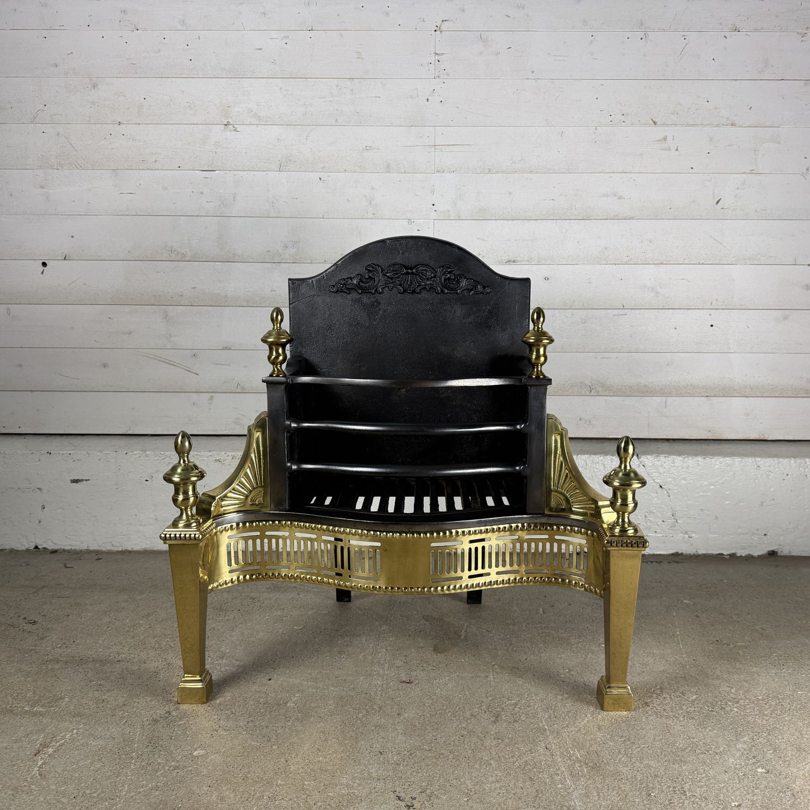 Reclaimed Georgian Style Iron And Brass Fire Basket With Finials