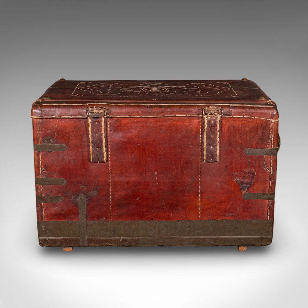 Antique Casablanca Travel Trunk, African, Leather, Portmanteau Case, Edwardian photo 2501.0