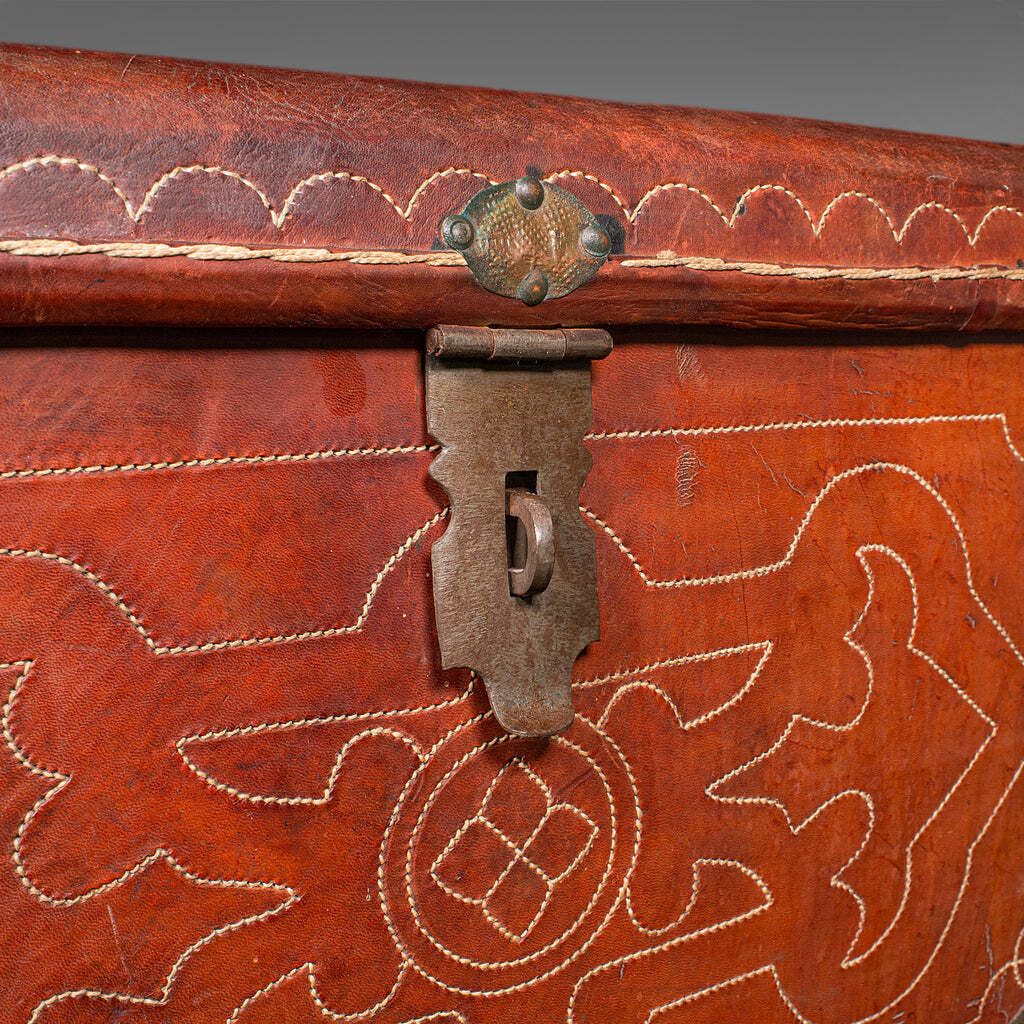 Furniture Antique Casablanca Travel Trunk, African, Leather, Portmanteau Case, Edwardian photo