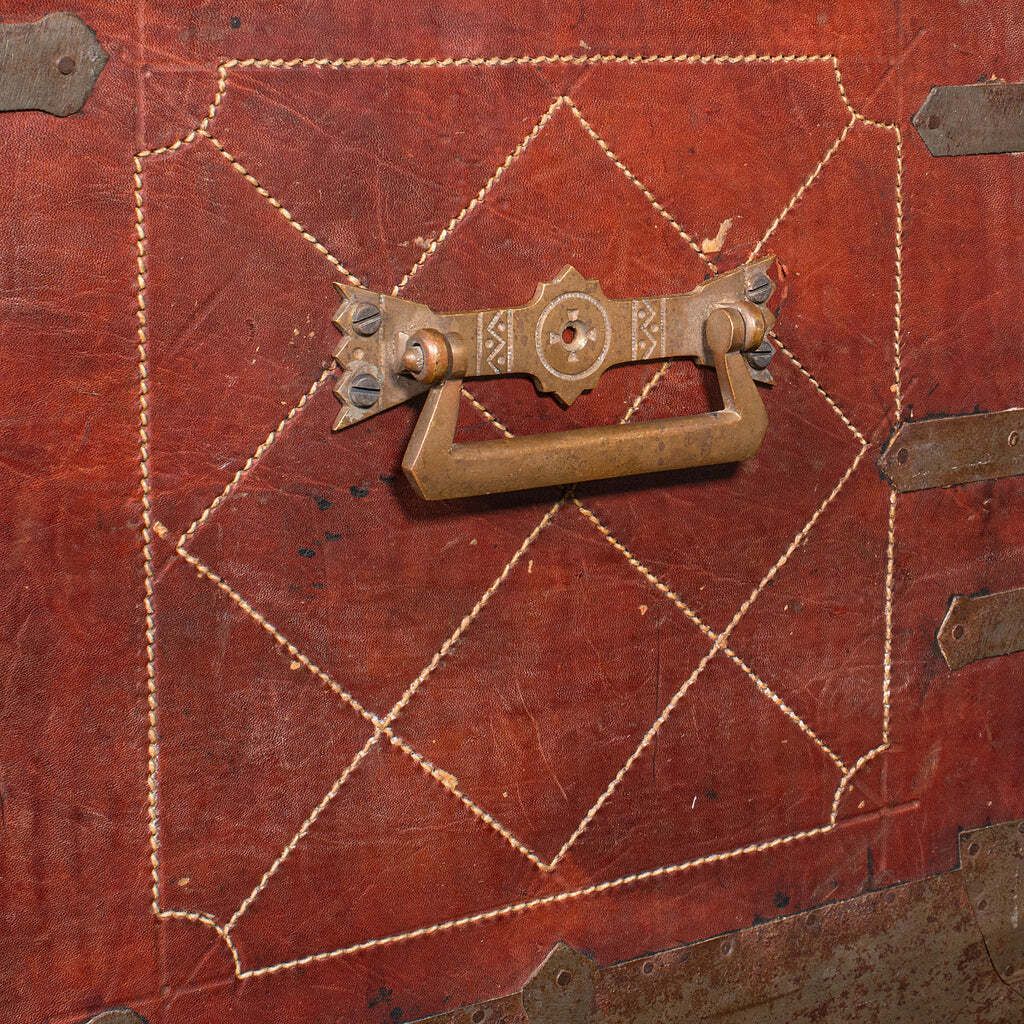 2501.0 Antique Casablanca Travel Trunk, African, Leather, Portmanteau Case, Edwardian photo