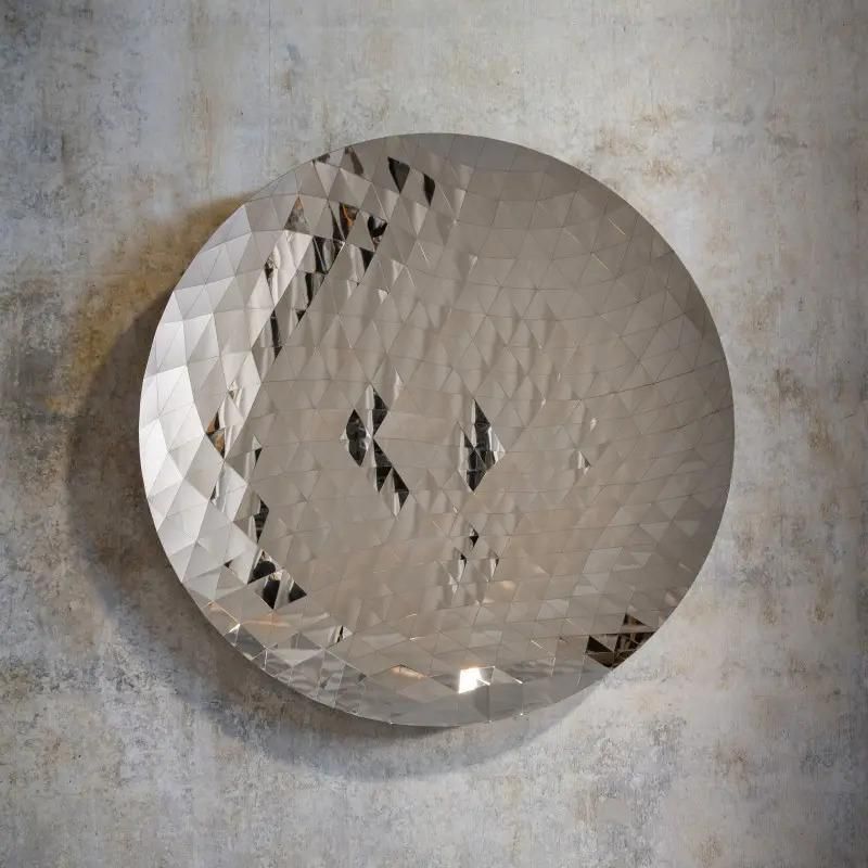 Contemporary Wall Mirror In Faceted Silver Glass, Geometric Design From The 2020s. photo furniture