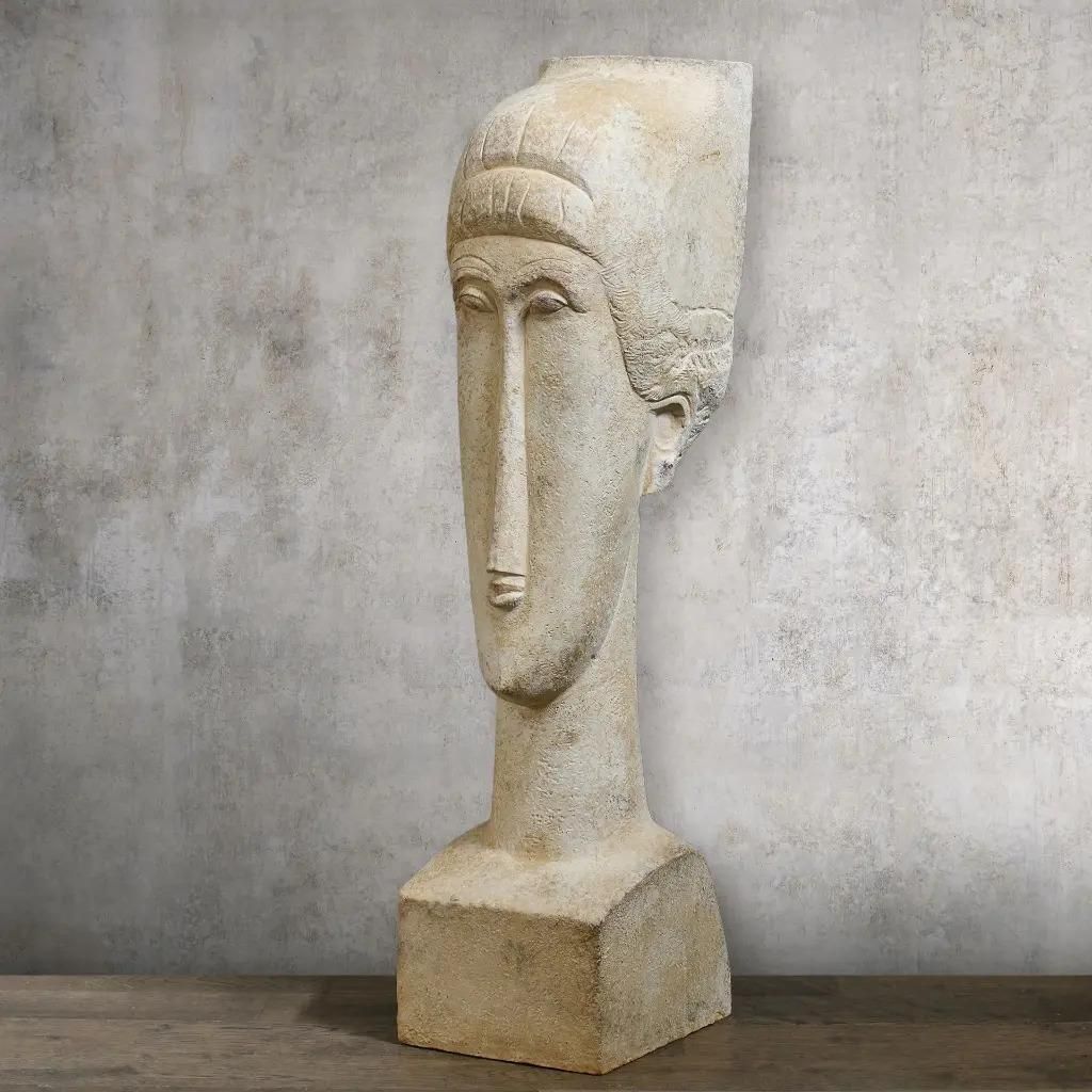Contemporary White Sculpture, Bust Of A Woman Inspired By Modigliani photo for sale