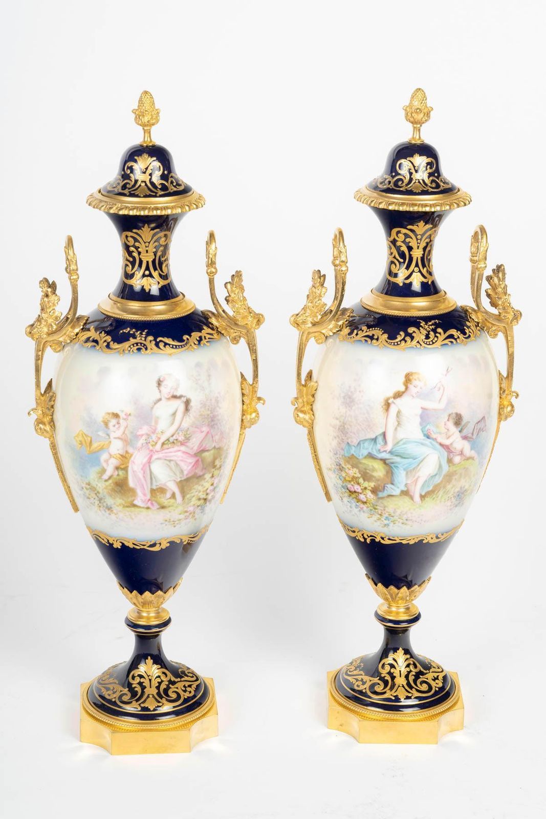 Pair Of Covered Sèvres Porcelain Vases, Napoleon III Period, 19th Century. photo furniture