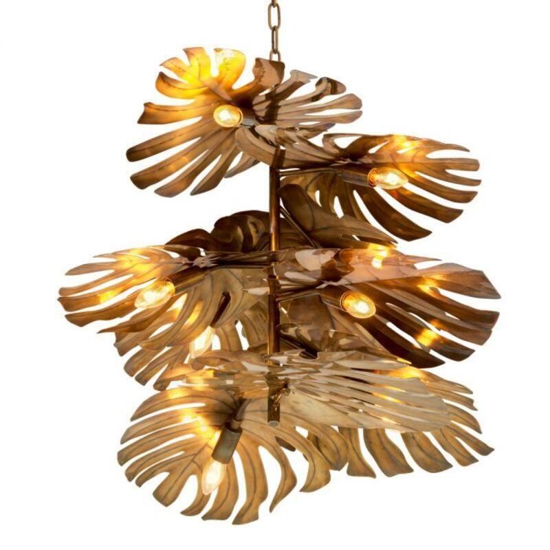 Vintage Brass Tropical Style Chandelier With A Sculptural Leaf Design  1 photo for sale