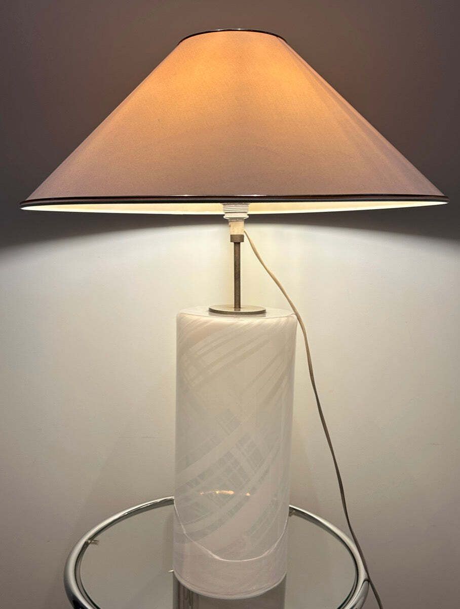 1980s ‘Misty’ Torben Jorgensen For Holmegaard Cylindrical Opaque Swirled Glass Table Lamp Inc Shade photo Lighting