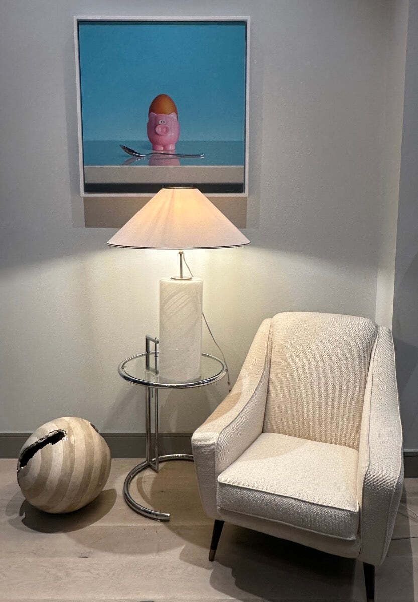 photo furniture 1980s ‘Misty’ Torben Jorgensen For Holmegaard Cylindrical Opaque Swirled Glass Table Lamp Inc Shade