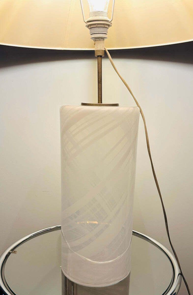 photo buy 1980s ‘Misty’ Torben Jorgensen For Holmegaard Cylindrical Opaque Swirled Glass Table Lamp Inc Shade
