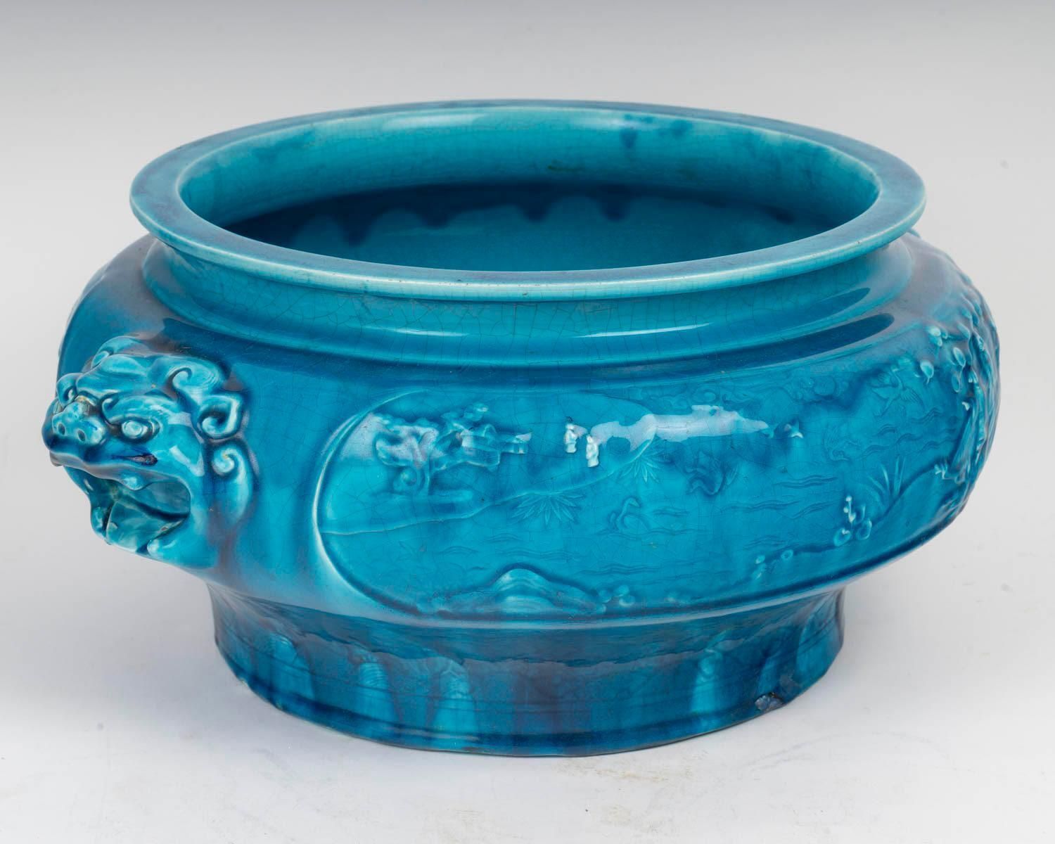 Blue Ceramic Planter, Am Designs/One, Longwy, Napoleon III Period. photo vinterior
