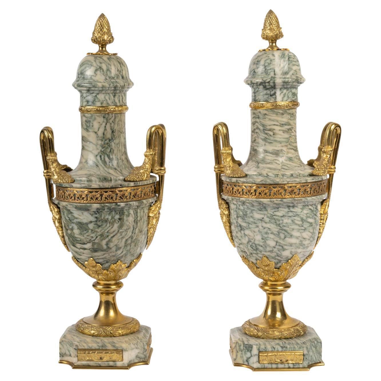 Pair Of Marble And Gilt Bronze Cassolettes, Napoleon III Period.