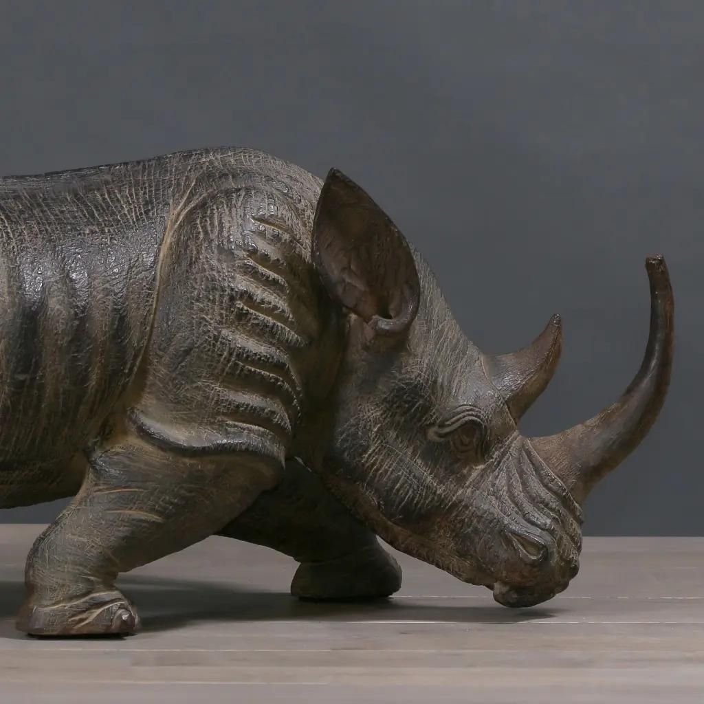 Naturalistic Sculpture Of A Rhinoceros In Dark Brown Terracotta   Size L photo for sale