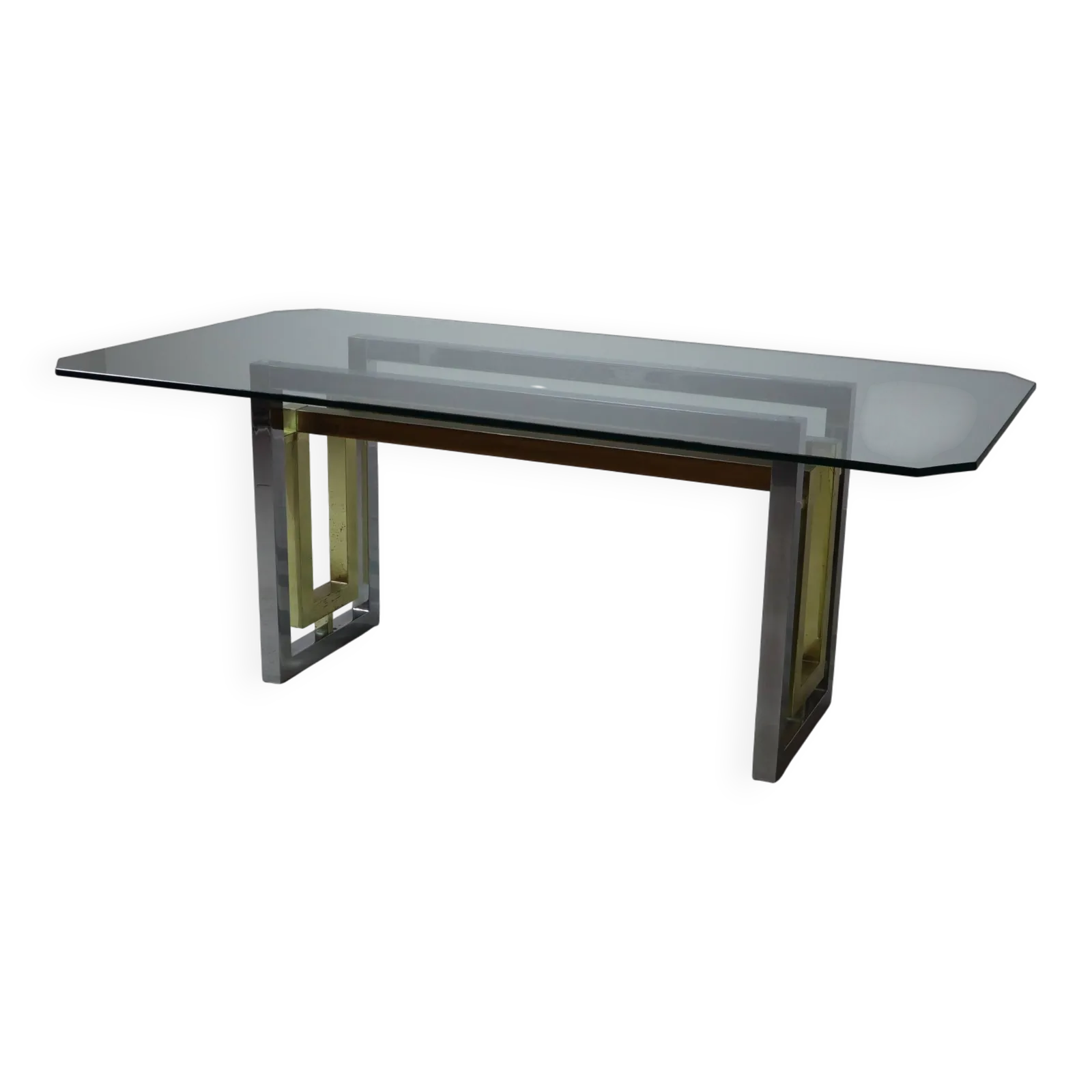 Vintage Chrome And Brass Dining Table By Zevi, Italy, 1970s
