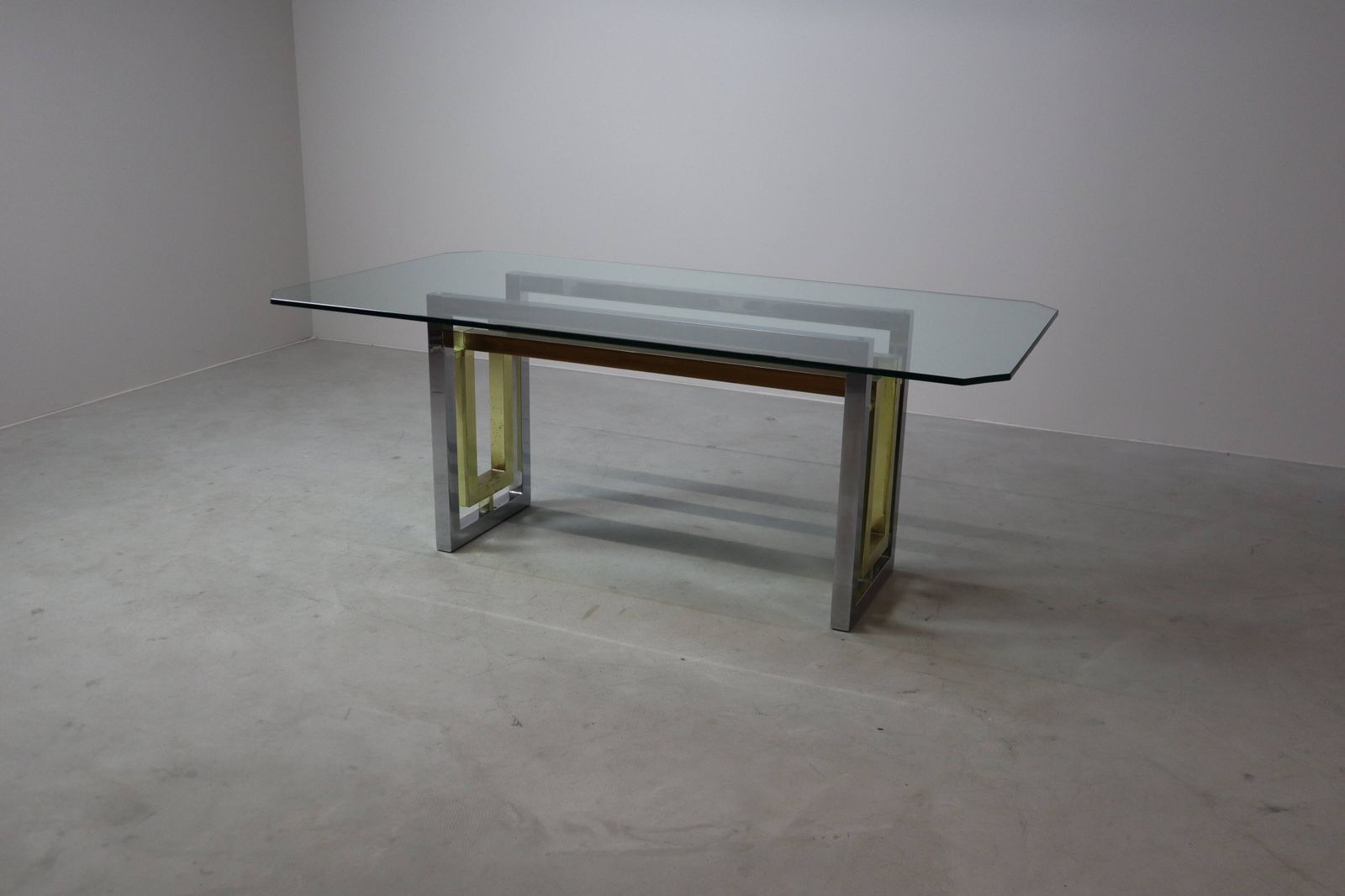 photo vintage Vintage Chrome And Brass Dining Table By Zevi, Italy, 1970s
