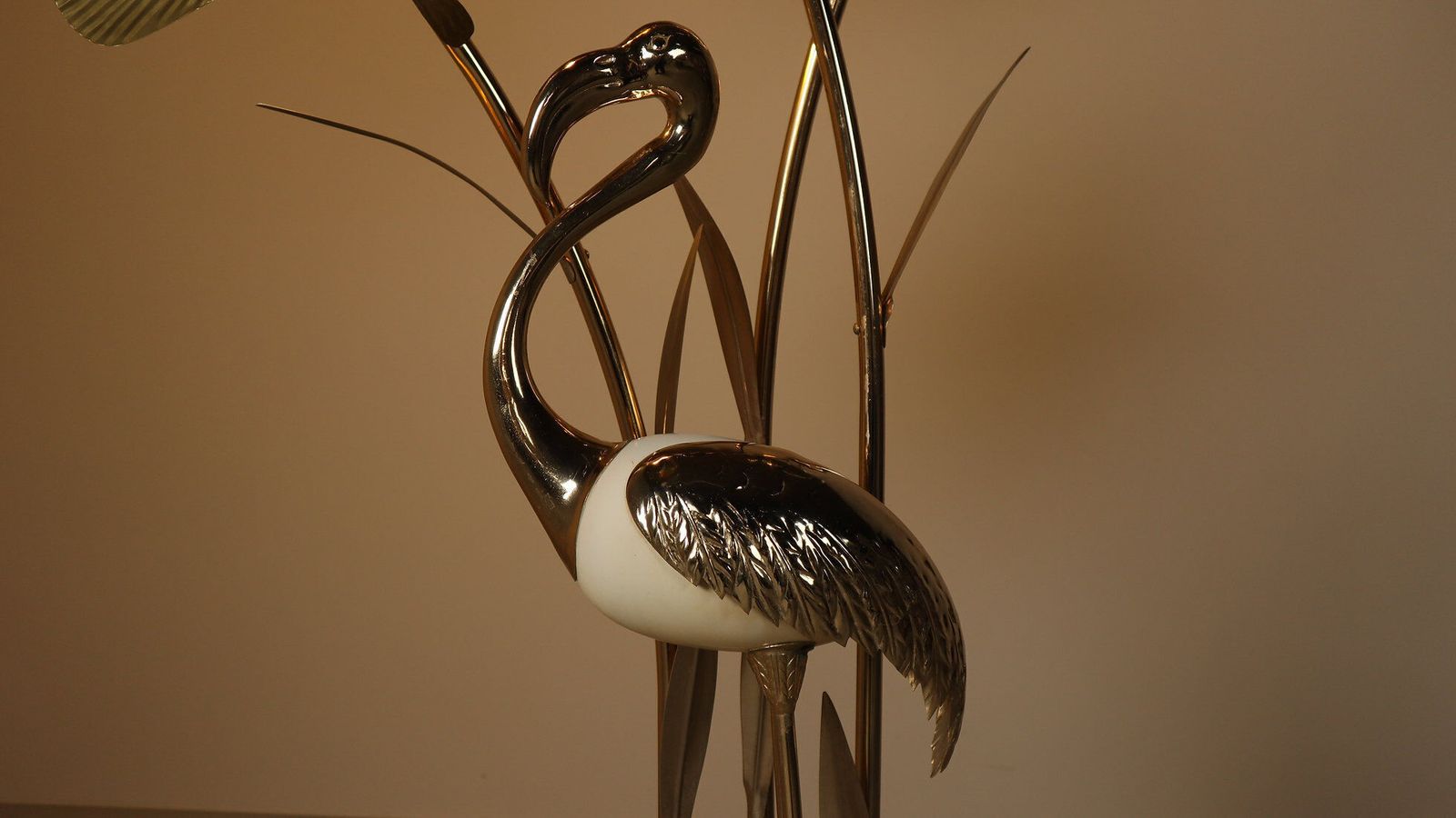 Large Brass Flamingo Floor Lamp With Sculptural Ginkgo Leaves, 1970s photo 2821.0