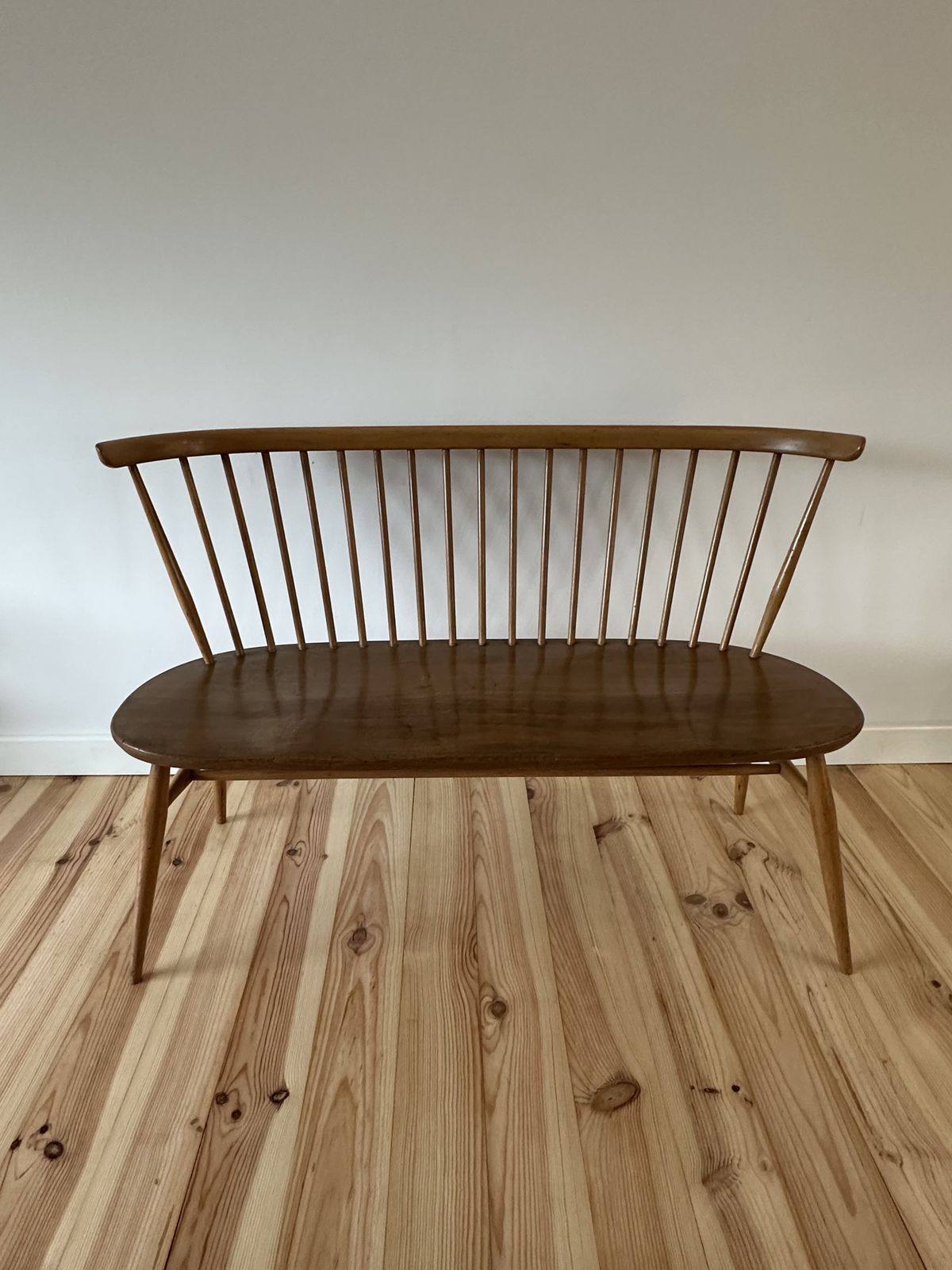 photo furniture Vintage Ercol Love Seat Model 450 Ercol Natural Finish Elm