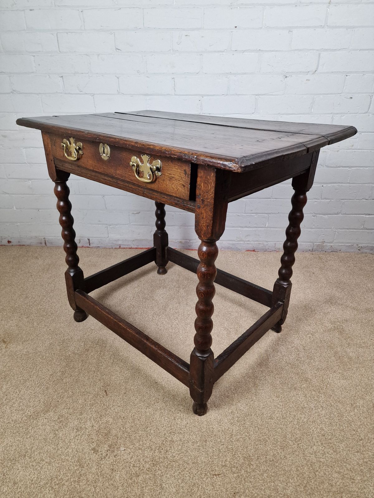 18th Century Oak Bobbin Turned Side Table photo vintage